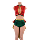 Red, Gold and Green 2PC Keyhole Top and Tux Back Siren Shorts Set-2
