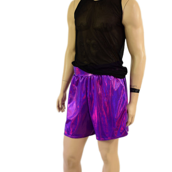 Mens Basketball Shorts with Pockets in Grape Holographic