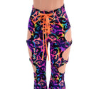 Rainbow Leopard High Waist Solar Flares with Laceup and Oring Cutouts - 1