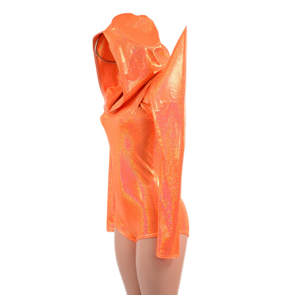 Neon Orange Sparkly Jewel Mega Sharp Shoulder Hooded Romper
