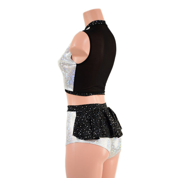 2PC Keyhole Crop Top and Ruffle Rump Siren Shorts Set - 4