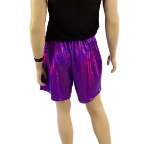 Mens Basketball Shorts with Pockets in Grape Holographic