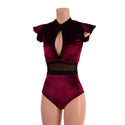 Burgundy Velvet Keyhole & Mesh Romper - 2