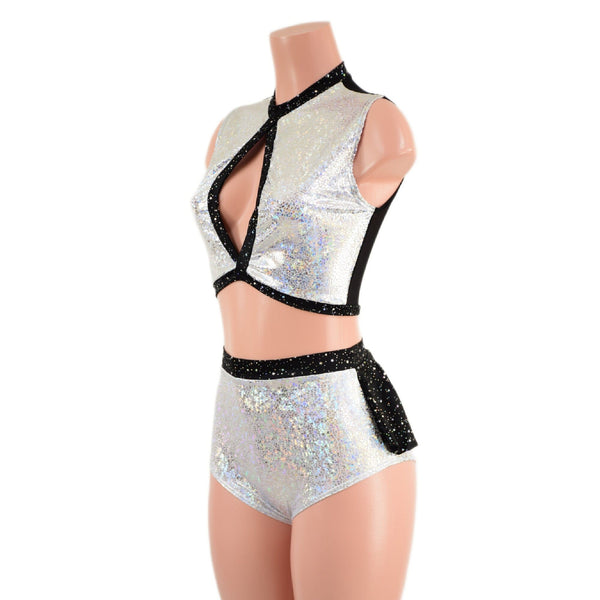 2PC Keyhole Crop Top and Ruffle Rump Siren Shorts Set - 3