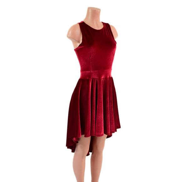 Red Velvet Hi Lo Skater Dress with Crew Neckline and Racer Back