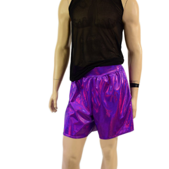 Mens Basketball Shorts with Pockets in Grape Holographic