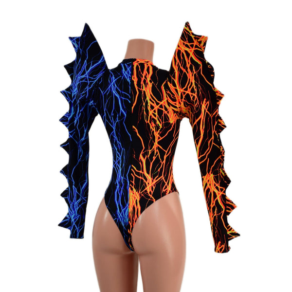 Color Split Lightning Mega Sharp Shoulder Romper with Spikes - 3