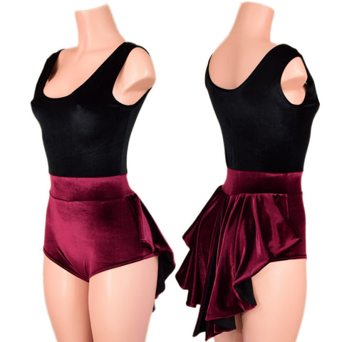 Burgundy and Black Velvet Mini Tux Back Romper - Coquetry Clothing