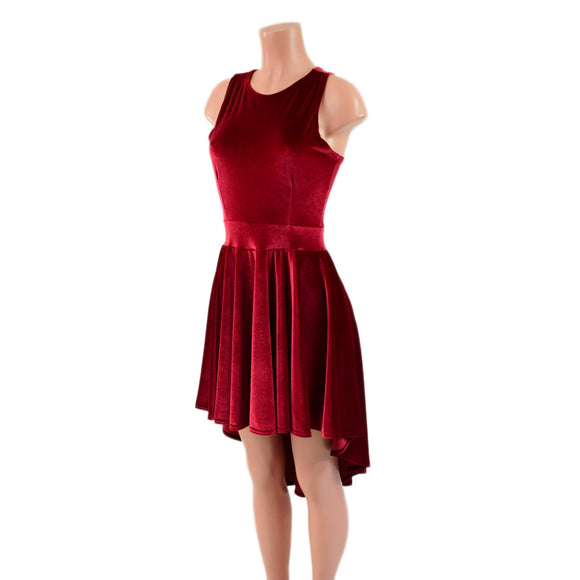 Red Velvet Hi Lo Skater Dress with Crew Neckline and Racer Back