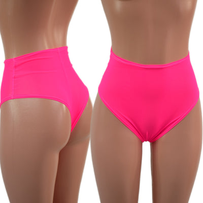 Sheer Neon Pink Mesh High Waist Siren Shorts with Brazilian Cut Leg