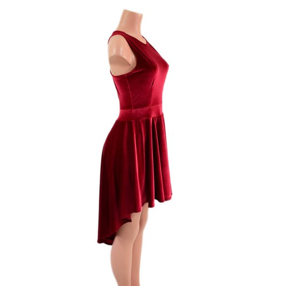 Red Velvet Hi Lo Skater Dress with Crew Neckline and Racer Back
