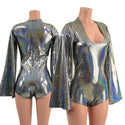 Silver Holographic Romper with Bell Sleeves - 1