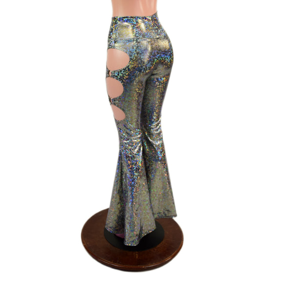 Silver Kaleidoscope High Waist Solar Flares with Triple Cutouts and O-rings