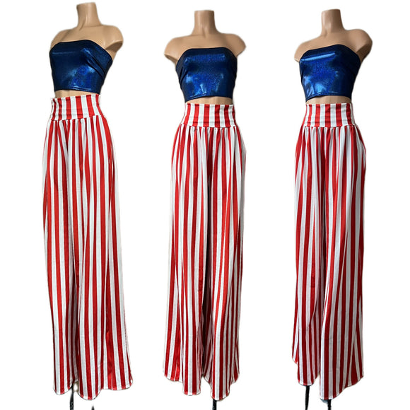 Trouser Style Stilt Pants in Red and White Stripe
