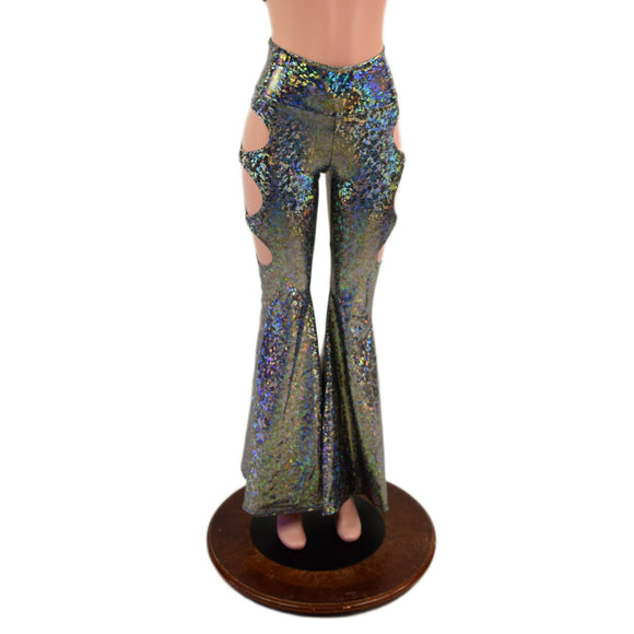 Silver Kaleidoscope High Waist Solar Flares with Triple Cutouts and O-rings