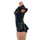 Zipper Front Ruffle Rump Romper in Black Holographic-2