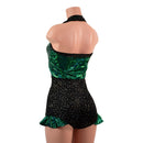 Backless Romper with Hip Ruffles in Green Kaleidoscope and Star Noir-3