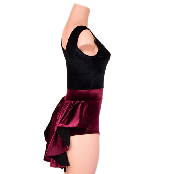 Burgundy and Black Velvet Mini Tux Back Romper - 3