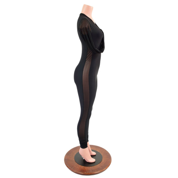 Long Sleeve, Mesh Side Panel Catsuit with Fingerloops