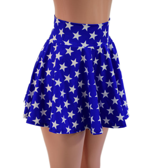 Blue and White Star Print Circle Cut Mini Skirt