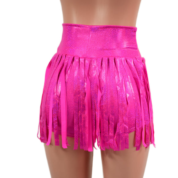 High Waist Gladiator Shorts in Neon Pink Sparkly Jewel