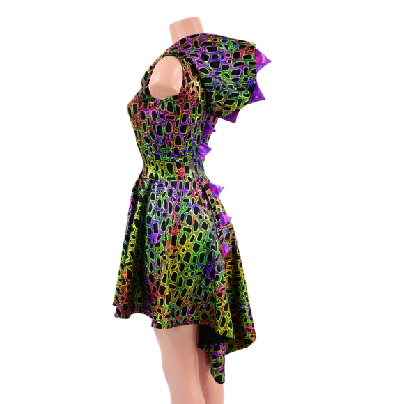 Poisonous Dragon Hooded Skater Dress with Dragon Tail Hemline