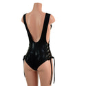 Suspender Overall Romper with Siren Cut Leg, and Hip Laceups - 4