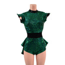 Green Kaleidoscope Mini Tux Back Romper with Black Mystique Trim-4