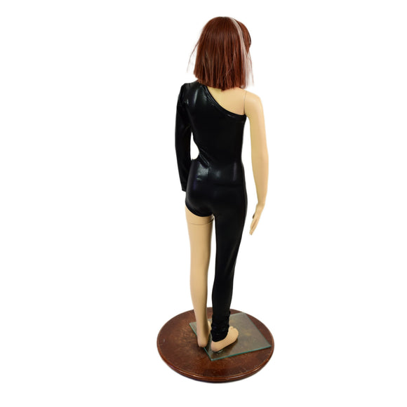 Girls Asymmetrical Black Mystique Catsuit with Cutout