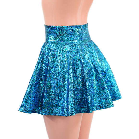 Ready To Ship 15" Turquoise Shattered Glass Circle Cut Mini Skirt