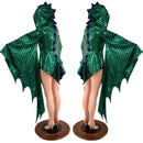 Succubus Sleeve Dragon Hooded Romper with Dragon Tail Ruffle Rump - Coquetry Clothing