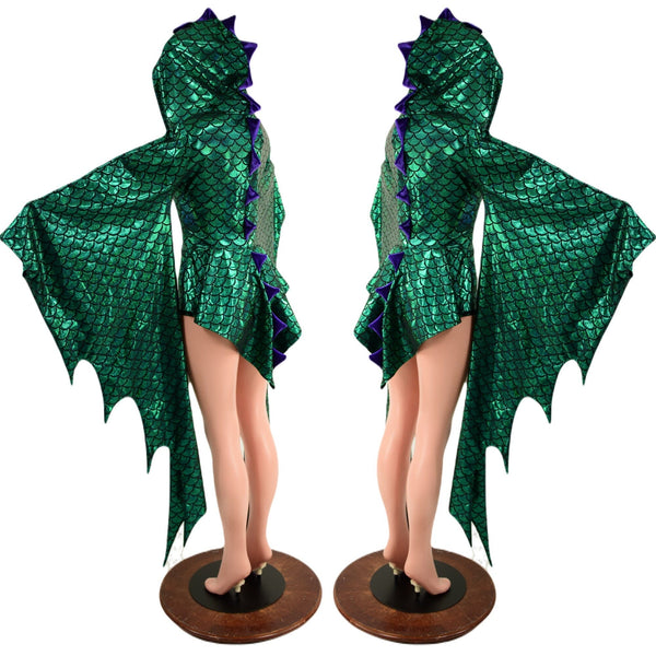 Succubus Sleeve Dragon Hooded Romper with Dragon Tail Ruffle Rump - 3