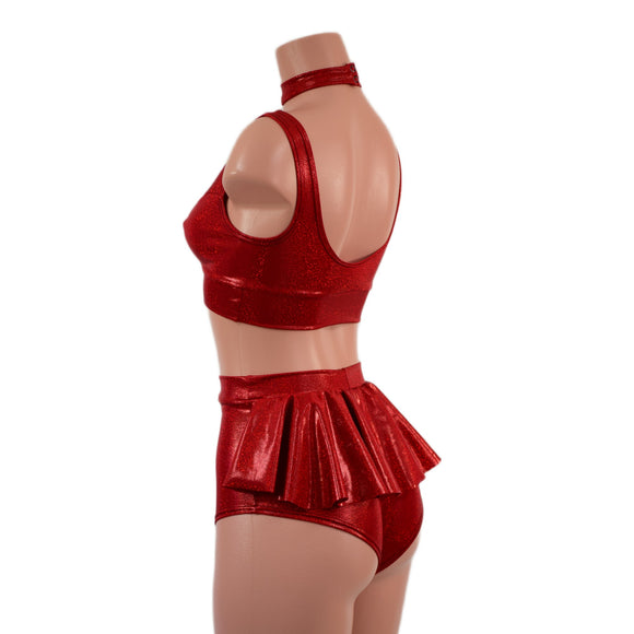 3PC Starlette Bralette, High Waist Ruffle Rump Siren Shorts, and 1" Snap Back Choker Set