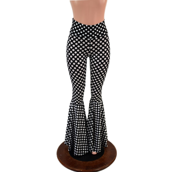 Black and White Polka Dot Print High Waist Bell Bottom Flares