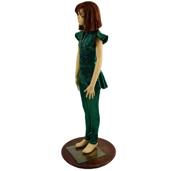 Girls Green Kaleidoscope Catsuit with Front Zipper and Ruffle Rump - Coquetry Clothing