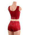 Coagulant Red Laceup Crop Tank and Midrise Shorts Set - 3