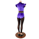 Purple Velvet Inset Mesh Keyhole Catsuit with Mesh Legs - Coquetry Clothing