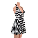 Black & White Diamond Print Halter Skater Dress - 3