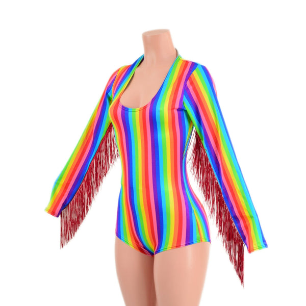 Long Sleeve Rainbow Romper with Fringe - 3