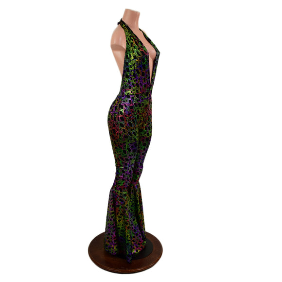 Josie Halter Bell Bottom Flare Catsuit in Poisonous