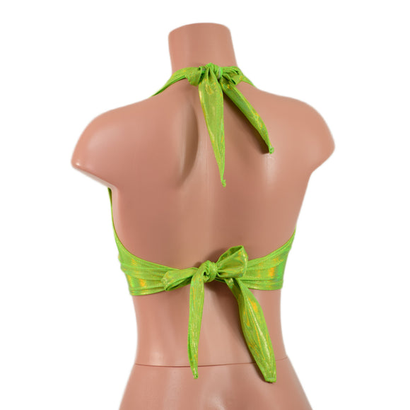 Neon Lime Holographic Tie Back Halter Top