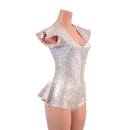 Zipper Front Ruffle Rump Romper in Silver/Pink Scale-3