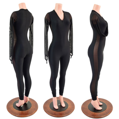 Long Sleeve, Mesh Side Panel Catsuit with Fingerloops