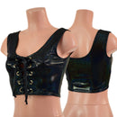 Mini Lace Up Front Crop Tank in Black Holographic-1