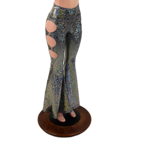 Silver Kaleidoscope High Waist Solar Flares with Triple Cutouts and O-rings