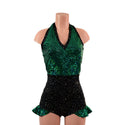 Backless Romper with Hip Ruffles in Green Kaleidoscope and Star Noir - 2