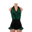 Backless Romper with Hip Ruffles in Green Kaleidoscope and Star Noir-2