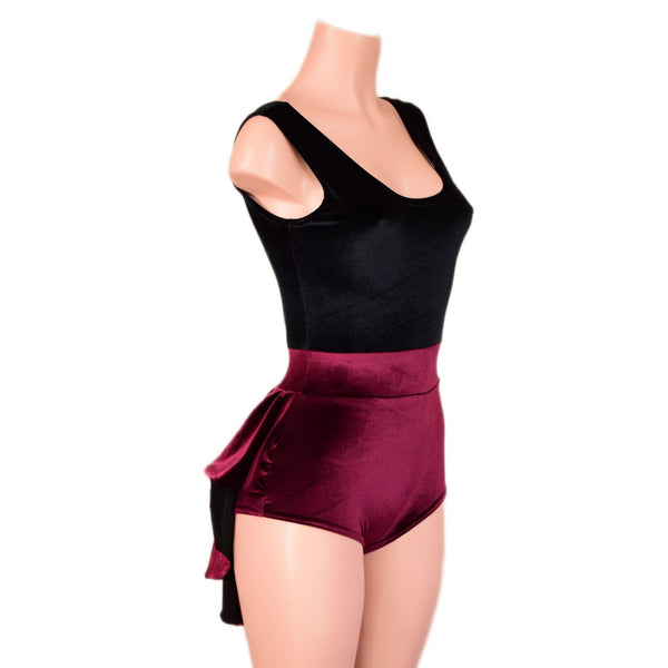 Burgundy and Black Velvet Mini Tux Back Romper - 2