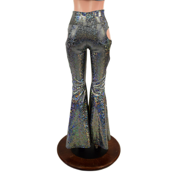 Silver Kaleidoscope High Waist Solar Flares with Triple Cutouts and O-rings