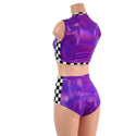 Grid Girl Grape and Checkered Crop and Laceup Shorts Set - 4